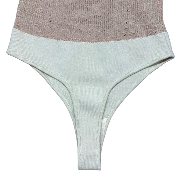 Free People Bodysuit Gold Tan Disco Sparkle Long Sleeve Top Size M NEW - Picture 6 of 16